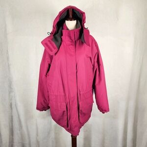 Lands End Jacket Girls Sz L 14-16 Pink Hooded Fleece Lined Insulated Camping Ski